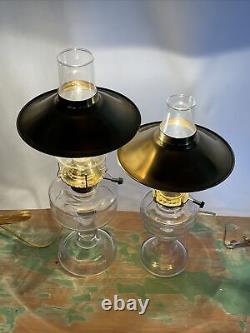 Antique Vtg Electric Oil Lamp Pair Farmhouse Nautical Deco Glass Buffet Boudoir