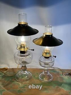 Antique Vtg Electric Oil Lamp Pair Farmhouse Nautical Deco Glass Buffet Boudoir