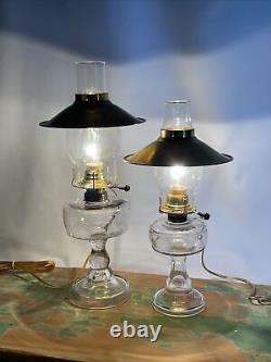 Antique Vtg Electric Oil Lamp Pair Farmhouse Nautical Deco Glass Buffet Boudoir