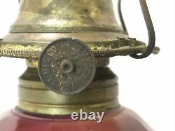 Antique Vtg Hand Painted WATERFALL Oil Lamp Kerosene Hurricane Lantern Red Blue