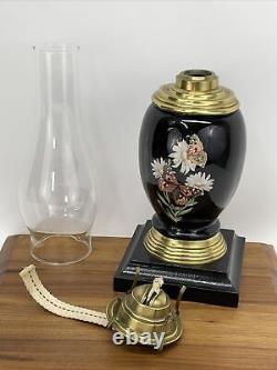 Antique Vtg Kerosene Oil Lamp Victorian Art Deco WBG El Dorado Black Gold Floral
