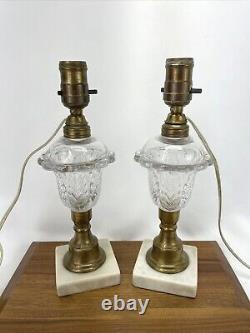 Antique Vtg PAIR Boudoir Lamps Glass Brass Marble Whale Oil Victorian Art Deco