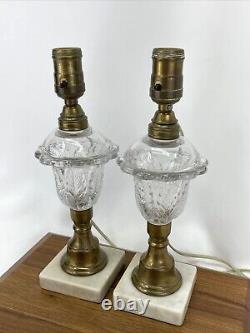 Antique Vtg PAIR Boudoir Lamps Glass Brass Marble Whale Oil Victorian Art Deco