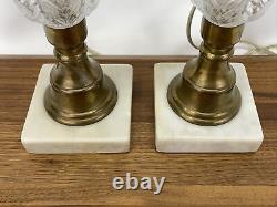 Antique Vtg PAIR Boudoir Lamps Glass Brass Marble Whale Oil Victorian Art Deco