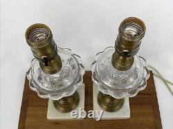 Antique Vtg PAIR Boudoir Lamps Glass Brass Marble Whale Oil Victorian Art Deco