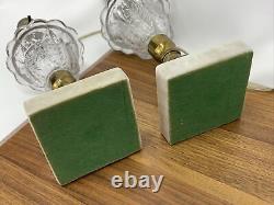 Antique Vtg PAIR Boudoir Lamps Glass Brass Marble Whale Oil Victorian Art Deco