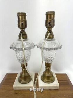 Antique Vtg PAIR Boudoir Lamps Glass Brass Marble Whale Oil Victorian Art Deco
