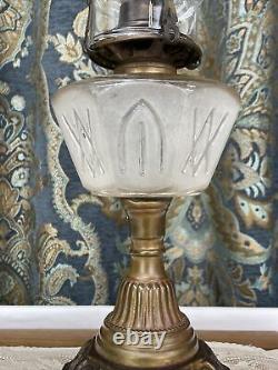 Antique Vtg Sandwich Glass Oil Lamp Victorian Art Deco Egyptian Revival Kerosene