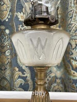 Antique Vtg Sandwich Glass Oil Lamp Victorian Art Deco Egyptian Revival Kerosene