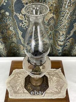 Antique Vtg Sandwich Glass Oil Lamp Victorian Art Deco Egyptian Revival Kerosene