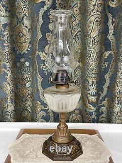 Antique Vtg Sandwich Glass Oil Lamp Victorian Art Deco Egyptian Revival Kerosene