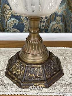 Antique Vtg Sandwich Glass Oil Lamp Victorian Art Deco Egyptian Revival Kerosene