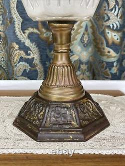 Antique Vtg Sandwich Glass Oil Lamp Victorian Art Deco Egyptian Revival Kerosene