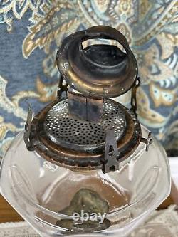 Antique Vtg Sandwich Glass Oil Lamp Victorian Art Deco Egyptian Revival Kerosene