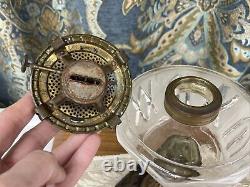 Antique Vtg Sandwich Glass Oil Lamp Victorian Art Deco Egyptian Revival Kerosene