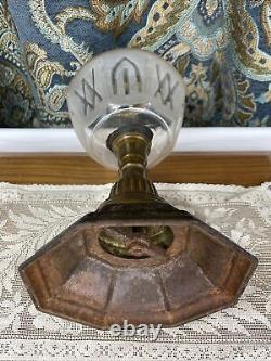 Antique Vtg Sandwich Glass Oil Lamp Victorian Art Deco Egyptian Revival Kerosene