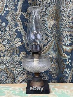 Antique Vtg Sandwich Glass Oil Lamp Wood, Stone Victorian Art Deco Kerosene