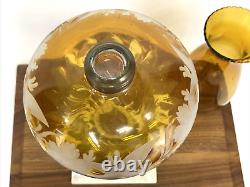 Antique Vtg Victorian Amber Cut to Clear Glass Sandwich Oil Lamp Marble Base P&A