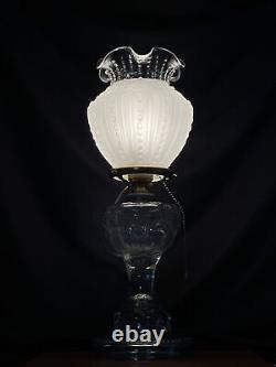 Antique Vtg Victorian Art Deco Electrified Glass Oil Lamp Farmhouse Chic Boho