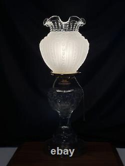 Antique Vtg Victorian Art Deco Electrified Glass Oil Lamp Farmhouse Chic Boho