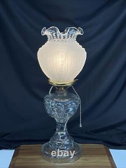 Antique Vtg Victorian Art Deco Electrified Glass Oil Lamp Farmhouse Chic Boho