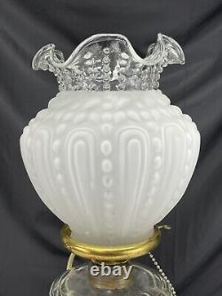 Antique Vtg Victorian Art Deco Electrified Glass Oil Lamp Farmhouse Chic Boho