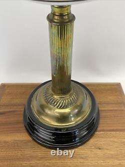 Antique Vtg Victorian Art Deco Kerosene Oil Lamp Glass Brass Green Geometric MCM