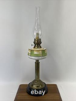 Antique Vtg Victorian Art Deco Kerosene Oil Lamp Glass Brass Green Geometric MCM