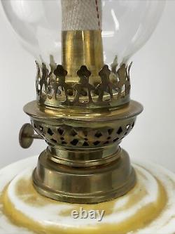 Antique Vtg Victorian Art Deco Kerosene Oil Lamp Glass Brass Green Geometric MCM