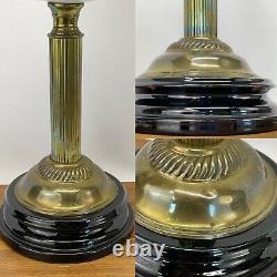 Antique Vtg Victorian Art Deco Kerosene Oil Lamp Glass Brass Green Geometric MCM