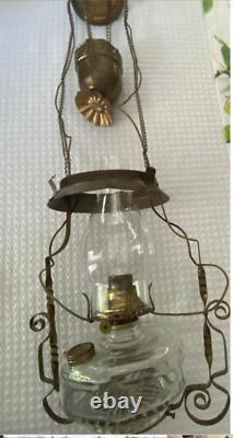 Antique Weighted Lantern Light Fixture Metal & Glass Beautiful. #