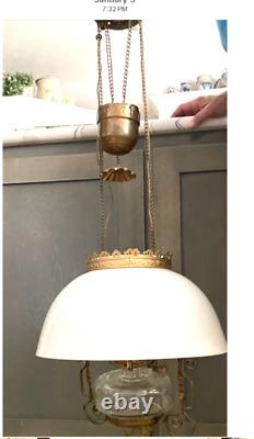 Antique Weighted Lantern Light Fixture Metal & Glass Beautiful. #