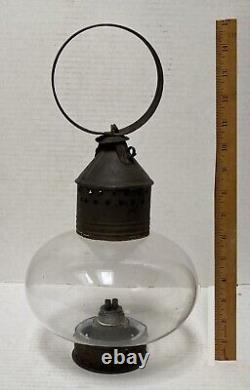 Antique Whale Oil Lantern w Huge Onion Free Blown Globe Ca1840 Most Impressive