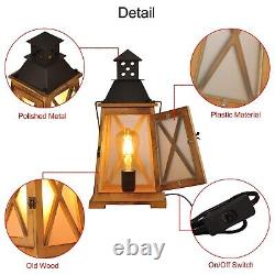 Antique Wood Electric Lantern Lights Table Lamp, Vintage Farmhouse Nautical D