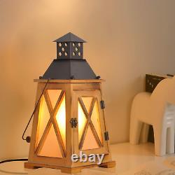 Antique Wood Electric Lantern Lights Table Lamp, Vintage Farmhouse Nautical Deco