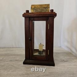 Antique Wooden, Brass, & Glass Candle Lantern Barn Light Quality Craftsmanship