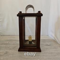Antique Wooden, Brass, & Glass Candle Lantern Barn Light Quality Craftsmanship