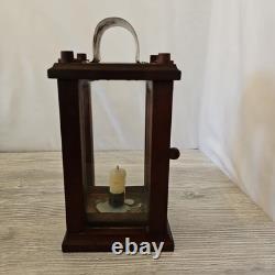 Antique Wooden, Brass, & Glass Candle Lantern Barn Light Quality Craftsmanship