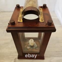 Antique Wooden, Brass, & Glass Candle Lantern Barn Light Quality Craftsmanship