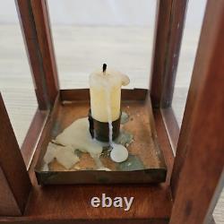 Antique Wooden, Brass, & Glass Candle Lantern Barn Light Quality Craftsmanship