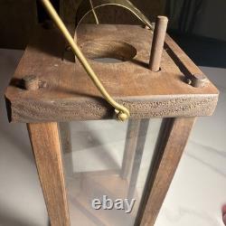 Antique Wooden Glass Lantern- Estate Sale Find from Historic Colonial Home