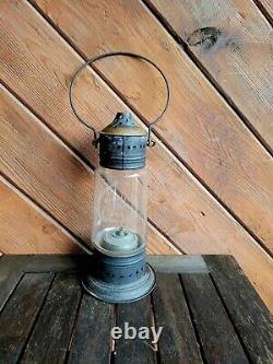 Antique c. 1860 Boston Sandwich Etched Glass Presentation Whale Oil Lantern Lamp