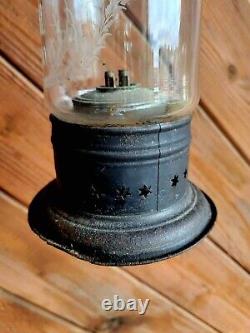 Antique c. 1860 Boston Sandwich Etched Glass Presentation Whale Oil Lantern Lamp