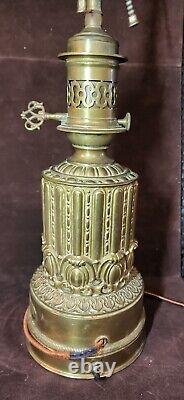 Antique french bronze electrified oil lamp