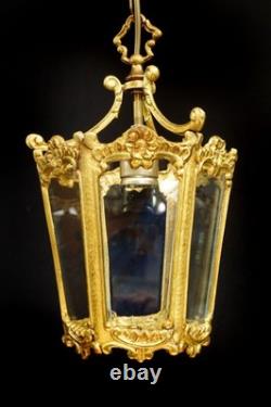 Antique hanging lamp lantern chandelier Ceiling Light French Brass 1920