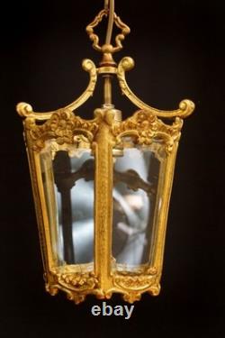 Antique hanging lamp lantern chandelier Ceiling Light French Brass 1920