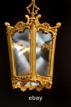 Antique hanging lamp lantern chandelier Ceiling Light French Brass 1920
