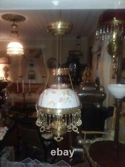 Antique hanging oil/kerosene parlor lamp