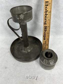 Antique lamp lantern whale oil with tidy/ wick pick early 18th, 19th c original