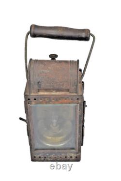 Antique lantern lamp hang carry oil green glass Germany sideopen 19th original